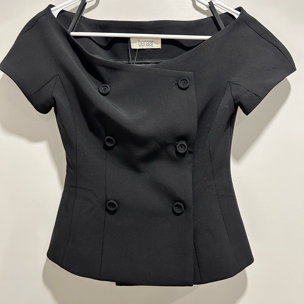 Off the shoulder black top with buttons